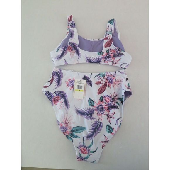 Jessica Simpson Size Medium White Multi Floral Button 2-Piece Swimsuit $109 - Picture 2 of 10
